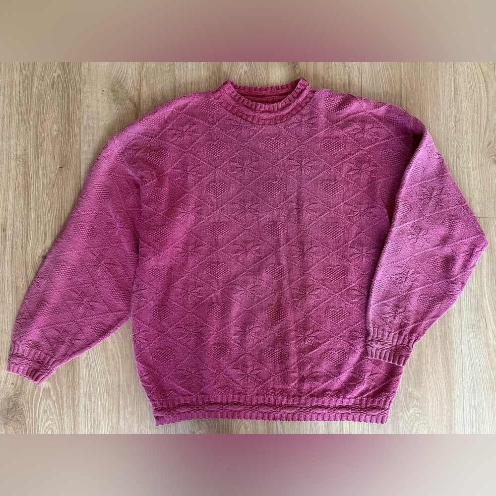 Vintage Cabin Creek Knit Sweater Pink Hearts